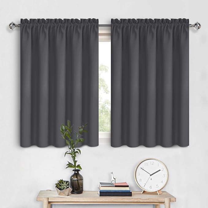 DWCN Short Blackout Curtains 60 x 36 Inch for Kitchen RV Bunk Dark Grey | 2 Panels Set, Kitchen Window Curtains Over Sink, Thermal Insulated, Light Blocking, Rod Pocket Drapes for Small Window