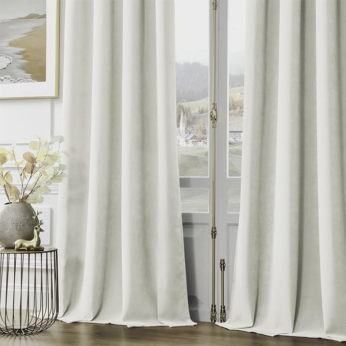 Joydeco Velvet Blackout Curtains Black Out Curtain 108 Inch Drapes | for Bedroom Living Room, Heat and Light Blocking, Thermal Insulated Luxury Heavy Duty Curtain 2 Panels Rod Pocket