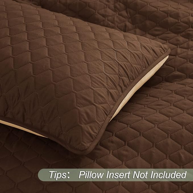 Exclusivo Mezcla Reversible Full Queen Quilt Bedding Set, Chocolate Brown | Lightweight Bedspreads with 2 Pillow Shams, Soft Microfiber, All Season Bed Coverlets for Bedroom Guest Room, 90x96 Inch