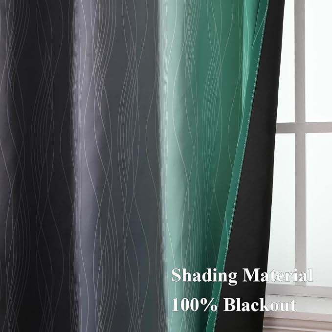 Black and Green Ombre Blackout Curtains 84 Inches Long | Gradient Curtains for Bedroom/Living Room,Thermal Insulated,Energy Saving,Light Blocking,Grommet Window Drapes,52x84,2 Panels