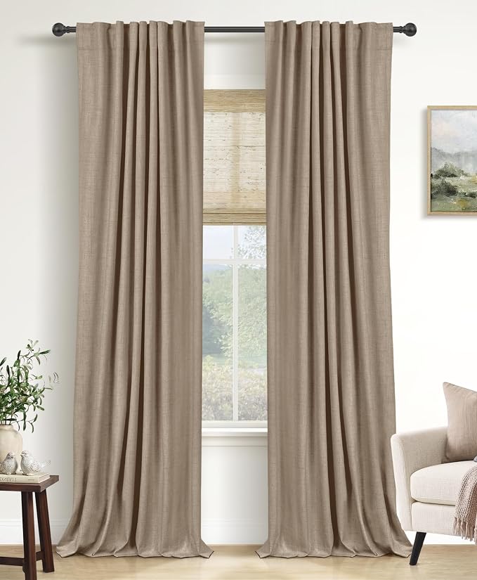 Faux Linen Total Blackout Curtains for Bedroom 102 Inch Long Copper Brown | 100% Blackout Shield, Back Tab/Rod Pocket Living Room Drapes, Thermal Insulated Blackout Curtains 2 Panels Set, 50"W x 102"L