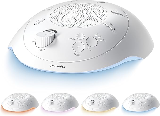 Homedics Sleep Better Portable Sound Machine, Night-Light, Soothing Sounds | White Noise, Auto Shutoff, Auto-Off Timer, Travel, 12 Soothing Sounds Including White Noise, Ultra-Portable Design, Rain