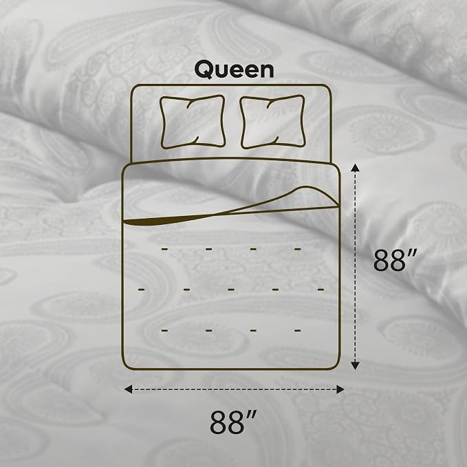 Utopia Bedding 3 Pc Queen Comforter Set, Printed Comforter, Paisley Grey | Comforter Set Includes Comforter (88x88) Inches, 2 Shams (20x26) Inches. Soft Microfiber Down Alternative, Machine Washable.