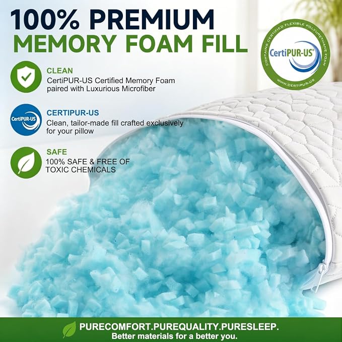SUPA MODERN Cooling Pillow Standard Size Set of 2, CertiPUR-US Shredded Memory Foam Pillows, Cool Bed Pillows for Hot Sleepers, Adjustable Firm Pillow for Side,Back,Stomach Sleepers, Better Sleep