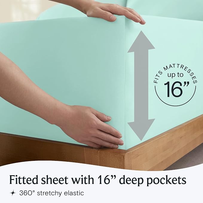 Split King Sheets for Adjustable Bed, Soft Deep Pocket Bed Sheets Set, 5PC | LuxClub Silky Fitted Sheet & Pillowcase Sets, Breathable Hotel Luxury Bedding for Mattress Wrinkle Free, Aquamarine