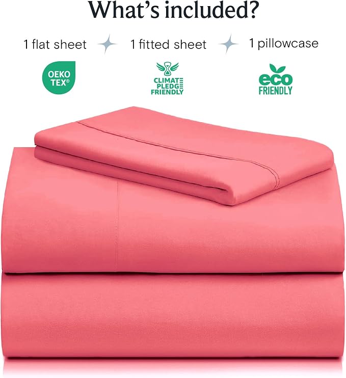 LuxClub Twin XL Sheets Set, Cooling & Soft Deep Pocket Bed Sheets, 3PC | LuxClub Silky Fitted Sheet & Pillowcase Sets, Breathable Hotel Luxury Bedding for Mattress Wrinkle Free, Vermilion