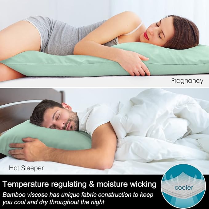 BEDELITE Body Pillow Pillowcase, Rayon from Bamboo, Mint Green, 20"x54" | Cooling and Breathable Body Pillow Cover for Hot Sleepers & Night Sweats, Silky Soft Full Long Pillow Case, Envelope Closure