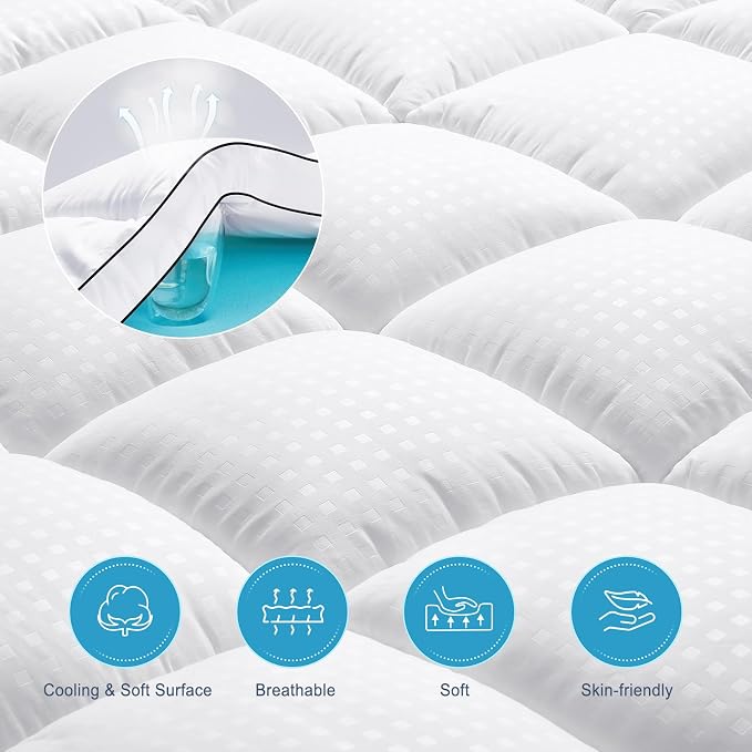 MASVIS California King Size Dual Layer 4 Inch Memory Foam Mattress Topper, 2 Inch Gel Memory Foam and 2 Inch Cooling Pillow Top Mattress Pad Cover for Back Pain, Medium Support