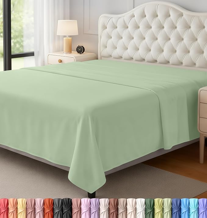 King Size Flat Sheet Only, Ultra Soft & Breathable Hotel Sheets, Sage | Hotel Bedding, Cooling Comfort, Smooth Feel, Wrinkle & Fade Resistant, Easy Care, Long-Lasting, Machine Washable, OEKO-TEX