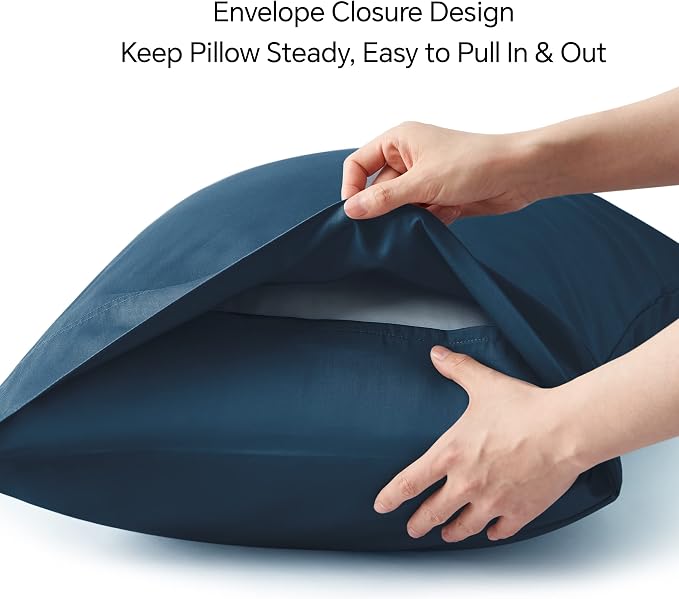 BEDELITE Pillow Cases Standard Size 2Pcs, Rayon from Bamboo, Navy Blue | Cooling and Breathable Pillow Cover for Hot Sleepers & Night Sweats, Silky Soft Cozy, Envelope Closure, 20"x26"