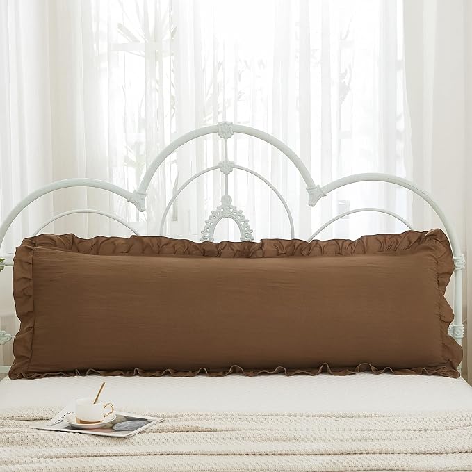 Brown Body Pillow Cover 20x54inches Long Pillowcase Ruffled Pillowcases Shabby Chic Ruffled Fringe Decor Body Ruffled Pillow Sham Cute Pillowcase (1 Body, Brown)