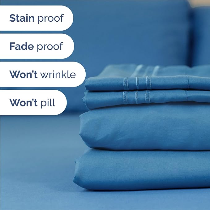 King Size 4 Piece Sheet Set - Breathable & Cooling Sheets - Denim Blue | Hotel Luxury Bed Sheets for Women & Men, Deep Pockets, Easy-Fit, Extra Soft and Wrinkle Free Sheets, Oeko-Tex Bed Sheet Set