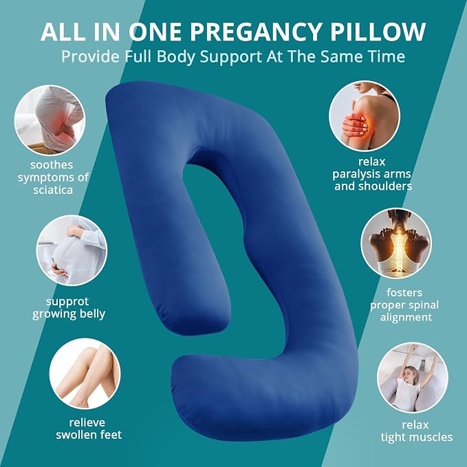 Sasttie Cooling Pregnancy Pillows for Sleeping, 57'' Full Body Pillow, Navy | Sasttie Maternity Pillow, OEKO-TEX, Down Alternative, Removable Cover, Pregnant Women Must Haves, Maternity Essential