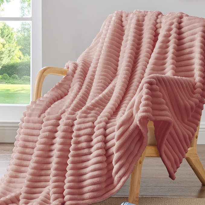 BEDELITE Ribbed Twin Blanket for Couch & Bed, Dusty Pink, 60"x80" | Ultra-Soft Plush Fleece, Cozy, Warm Yet Lightweight, Ribbed Texture, Home Decor, Machine Washable, Giftable, All-Season Use