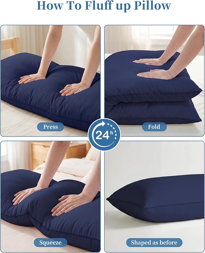 YZ HOME Full Body Pillow Insert -Large Long Bed Pillow for Side Sleeper | Full Body Pillow for Adults, Adjustable Height, Long Sleeping Breathable Bed Pillow-(Navy, 20x54'')