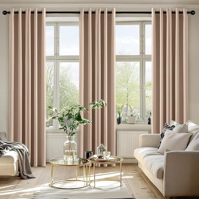 MIULEE Blackout Curtains for Bedroom 2 Panels 40 x 72 Inch Long Beige | Thermal Insulated, Living Room Darkening Grommet Drapes, Noise Reducing, Light Blocking Window Treatments