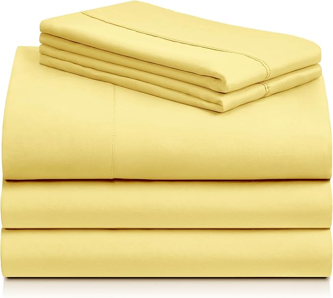 Split King Sheets for Adjustable Bed, Soft Deep Pocket Bed Sheets Set, 5PC | LuxClub Silky Fitted Sheet & Pillowcase Sets, Breathable Hotel Luxury Bedding for Mattress Wrinkle Free, Lemon
