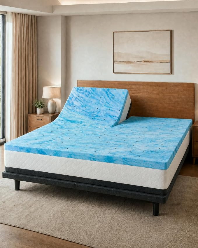 3 Inch Split Head King Memory Foam Mattress Topper - Cooling Mattress Pad | Cooling Gel Infused Bed Topper, Soft Ventilated Mattress Pad for Pressure Relief & Pain-Free Sleep, CertiPUR-US & Oeko-TEX