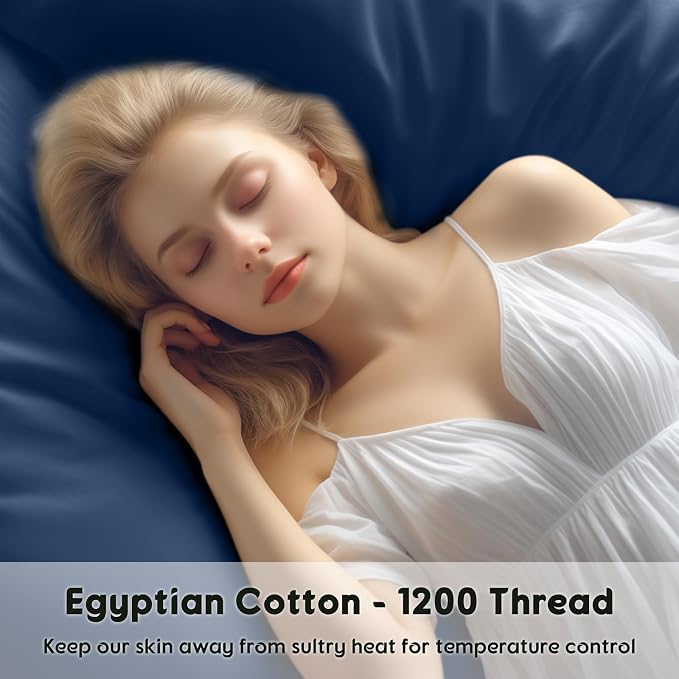 SONORO KATE 100% Egyptian Cotton Sheets,1200 Series,Queen Size | Soft Breathable & Cooling LuxuryHotel Cotton,Sateen Weave for Soft Feel,Fits Upto 16" Mattress,4PC,Navy Blue