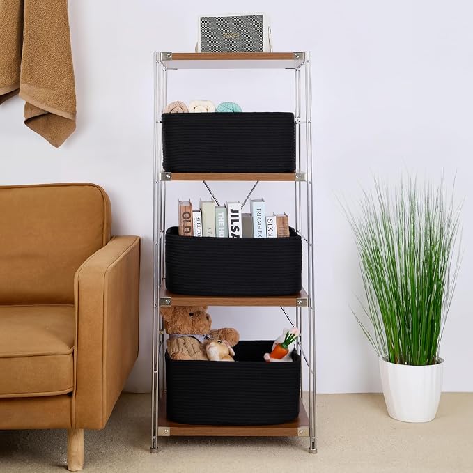 MiniArk Large Storage Baskets for Shelves, 17 x 13 x 7.5” Closet Organizers Bins for Clothes Blanket Towels, Baby Nursery, Toy Baskets Box, Woven Rope Baskets, 2 Packs Black