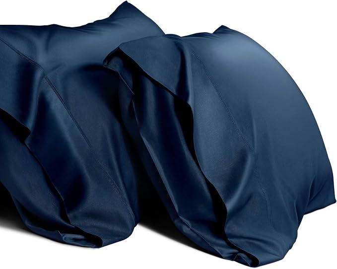 WishSmile Cooling Pillowcases Standard Pillow Cases Set of 2,Hair and Skin Friendly,Navy Blue,20x26 inches