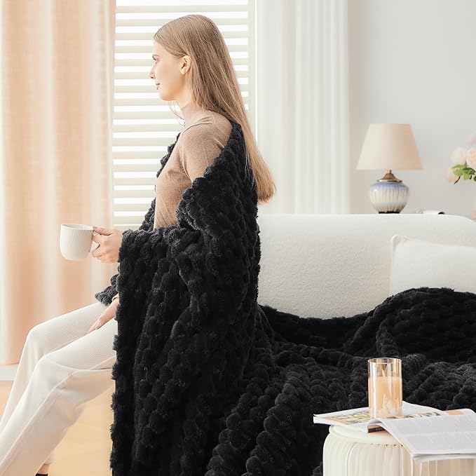 NEWCOSPLAY Fleece Clouds Cozy Twin Blanket for Couch, Black, 60"x80" | Premium Silky Flannel Blanket, Soft Lightweight Fluffy Throw Blanket for Bed Sofa Decor, Gift for All Season Use
