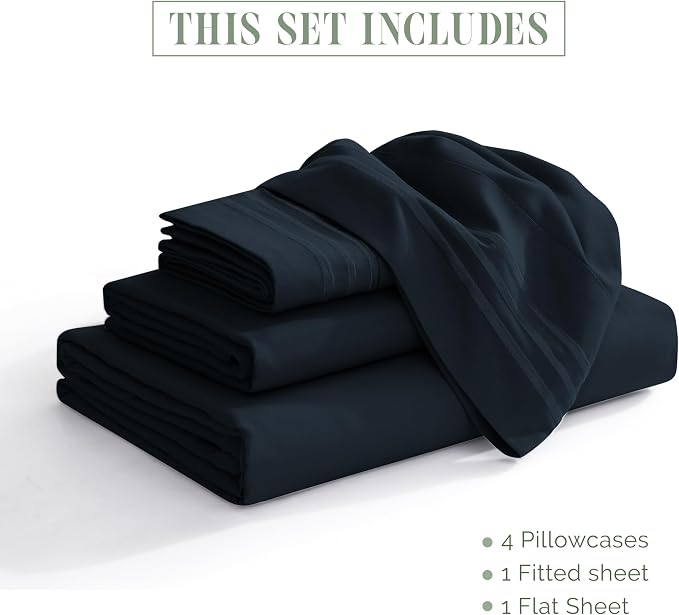 Elegant Comfort Luxurious 1500 Premium Hotel Quality Microfiber 4-Piece Sheet Set, 18-24 Inches Deep - Extra Deep Pocket Sheets - Ultra Soft 4PC Deep Pocket Sheets, Queen, Black