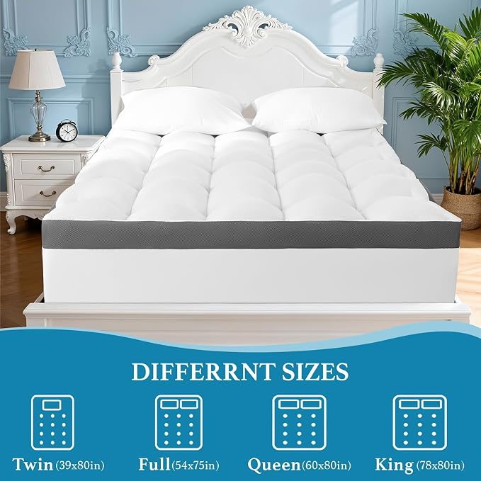 4 Inch Memory Foam Mattress Topper King Size,6"-18" Deep Pocket(78"x80") | Breathable Extra Thick 2000 GSM Pillow Top Mattress Pad for Back Pain Relief,suitable for all seasons