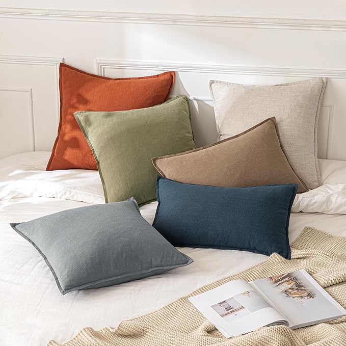 MIULEE Decorative Linen Euro Sham Pillow Covers 26x26 Light Olive Green | Boho Farmhouse Neutral Couch Throw Pillows for Bed, Pack of 2 Accent Modern Pillowcases, Sofa Livingroom Home Decor