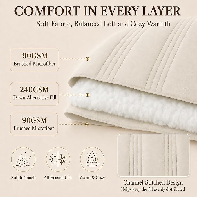 Twin Comforter Set Beige - 5 Pieces Complete Bedding Set | College Dorm Essentials, OEKO-TEX Certified, 240GSM Down-Alternative Comforter, 14" Deep-Pocket Sheets, Sham & Pillowcase
