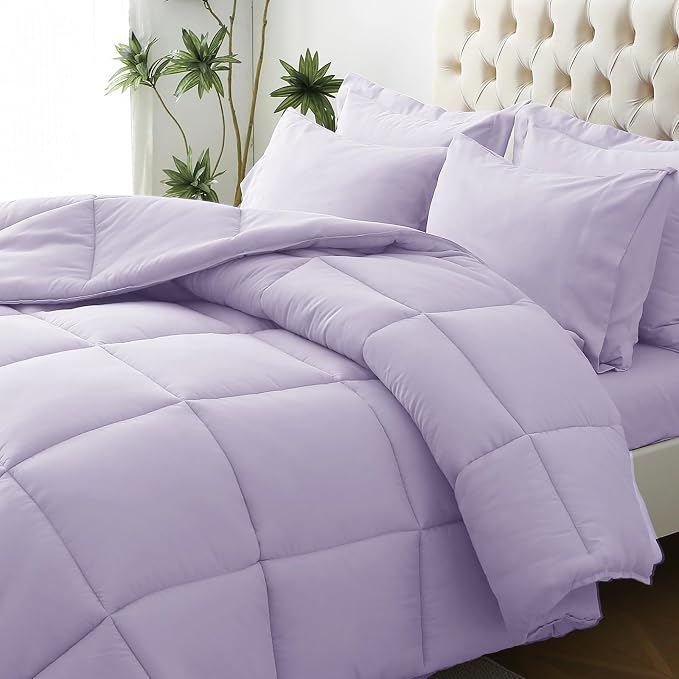 JOLLYVOGUE Twin Comforter Set, Ultra-Soft Bed in a Bag Twin Size 5 Pieces, Oeko-TEX Certified Bedding Set with Down Alternative Comforter, Sheets, Pillowcases & Shams, Lavender