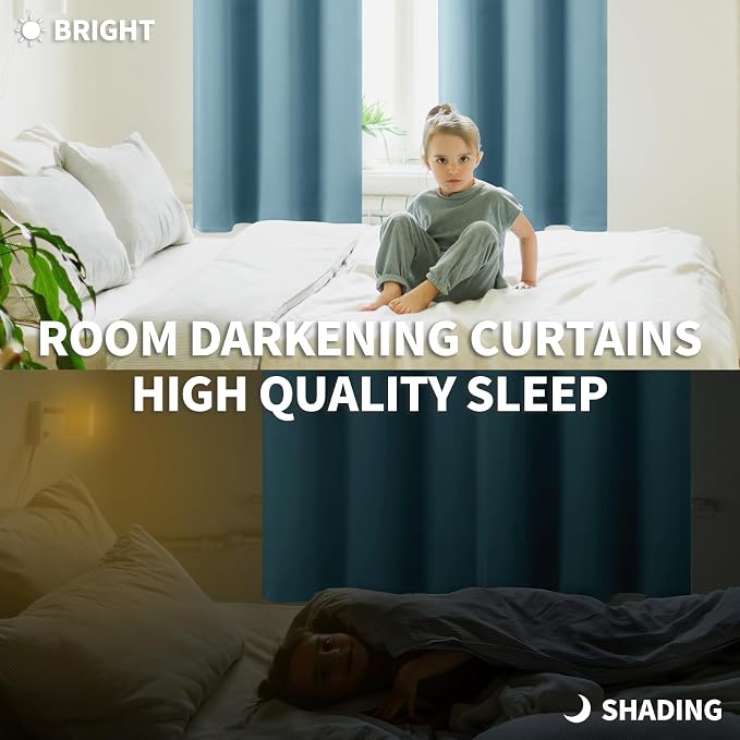 BGment Room Darkening Curtains 84 Inches Long - Grommet Thermal Insulated Drapes Window Treatment Curtains for Bedroom, 2 Panels, 52 x 84 Inch, Greyish Blue | Grommet Top, Light-Blocking, Sunblock, Thermal Insulated, Window Drapes for Living Room Bedro...
