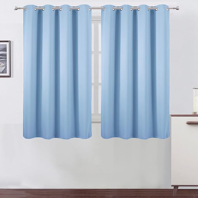 Sky Blue Thermal Blackout Curtains/52 x 54 Inch/Set of 2 Panels Room Darkening Curtains for Bedroom