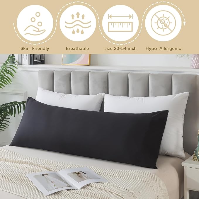 Memory Foam Body Pillow Insert,Bed Pillow for Adults, Black | Breathable,skin-friendly,Suitable for side sleepers,multiple application