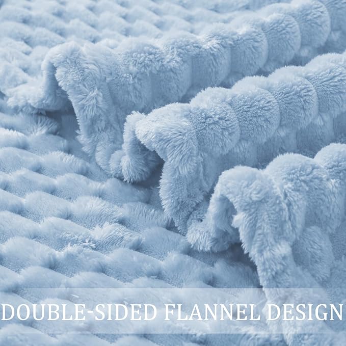 Exclusivo Mezcla Large 3D Fleece Throw Blanket for Couch, Stone Blue | Extra Soft Fuzzy Plush Lightweight Throws, Cozy Fluffy Decorative Blankets for All Seasons, 50x70 Inches