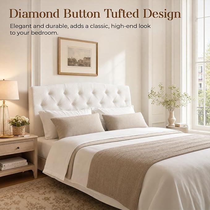 Vamcheer King Upholstered Headboard Cream, No Assembly | Ideal for King Bed; High-density Foam; Adjustable Height; Provides Soft Support; Luxury Texture Fabric