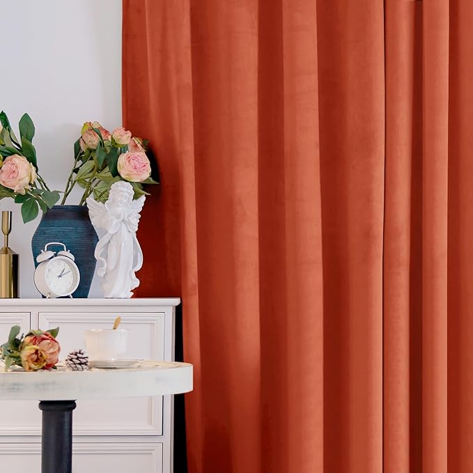 BGment Terracotta Velvet Curtains 72 Inch Length for Bedroom, 2 Panels | Burnt Orange Rust Fall Decor, Luxury, Thermal Insulated, Elegant Super Soft Window Drapes, Back Tab Rod Pocket, 52 x 72 Inch