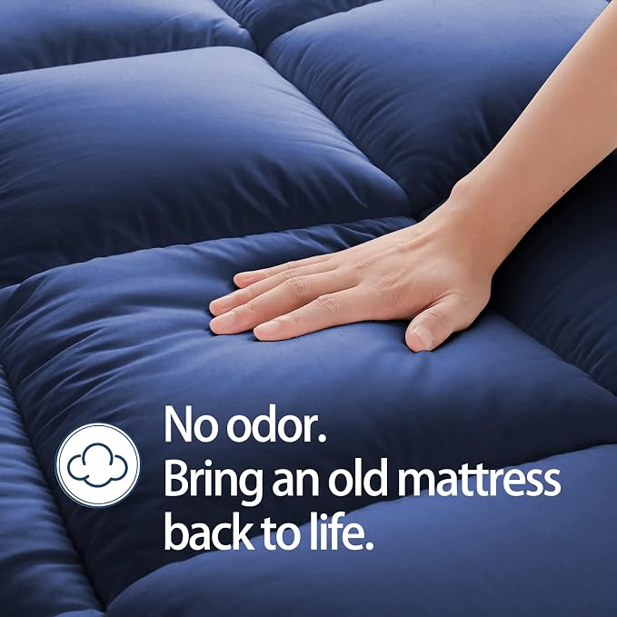 CHOPINMOON Twin XL Mattress Topper for Back Pain, Thick Mattress Pad Cover | Plush Pillow Top Mattress Topper, Breathable Soft Bed Topper with 8-21”Deep Elastic Pocket, Cooling for Hot Sleepers, Navy