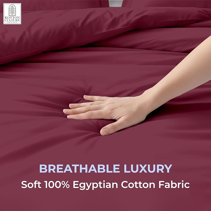 3 Pc 120"x120" Duvet Cover Set Super King Plus/Super Oversize King 100% Egyptian Cotton - 600 Thread Count, Zipper Closure & Corner Ties - Fits Only Large Inserts -Red Burgundy