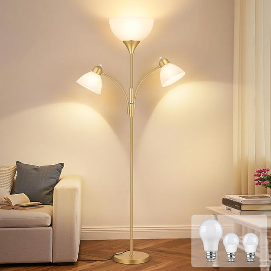 Coucrek Torchiere Floor Lamps for Living Room, 72" Dimmable Reading Lamp | 3 Bulbs Included, Flexible Arm Reading Lights for Bedroom, Tall Standing Room Lamp