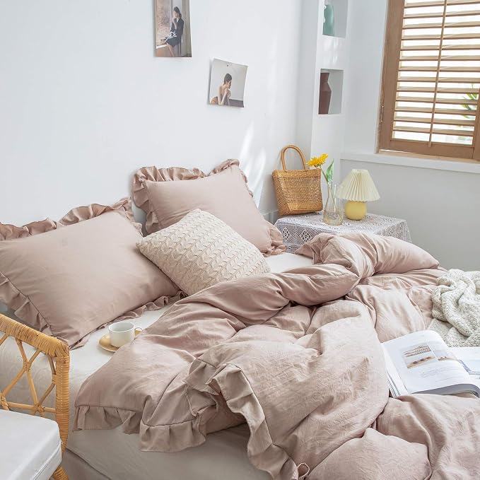 Cute Pillowcases Taupe Pillow Shams Tan Ruffle Standard Pillowcases Set of 2 Shabby Chic Ruffled Fringe Design Taupe Grey Pillowcases 2 Pack Queen (20''x30'')