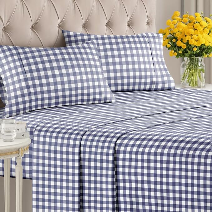 Queen 4 Piece Striped Sheet Set - Soft, Breathable & Cooling - Countryside | 1 Flat, 1 Fitted & 2 Pillowcases w/ Deep Pockets, Luxury Striped Bedding, Soft, Breathable & Cooling, Wrinkle & Fade Free