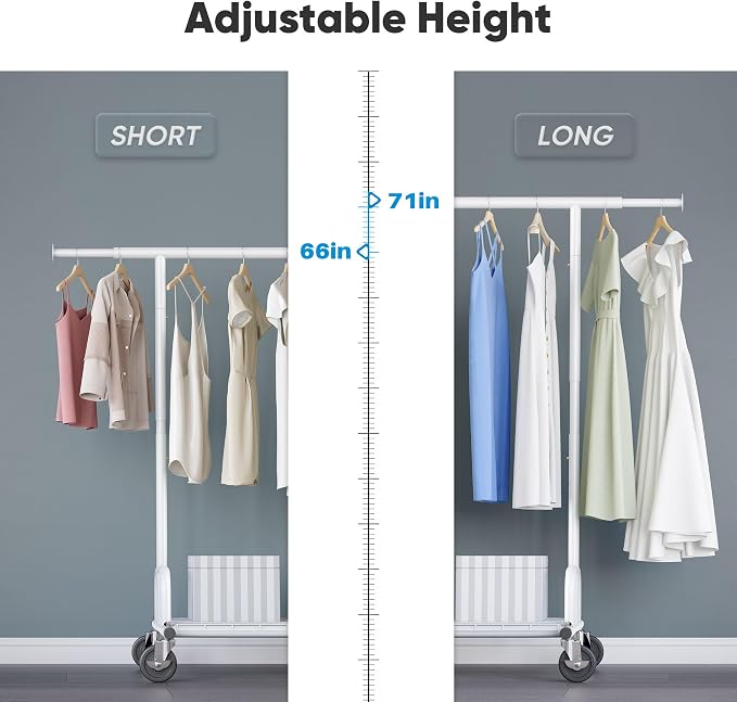 HOKEEPER Clothes Rack Collapsible Clothing Rack Capacity 525LBS White | Clothing Racks on Wheels Heavy Duty Rolling Clothes Rack for Hanging Clothes for bedroom, Commercial, 22"D x 75"W x 71"H
