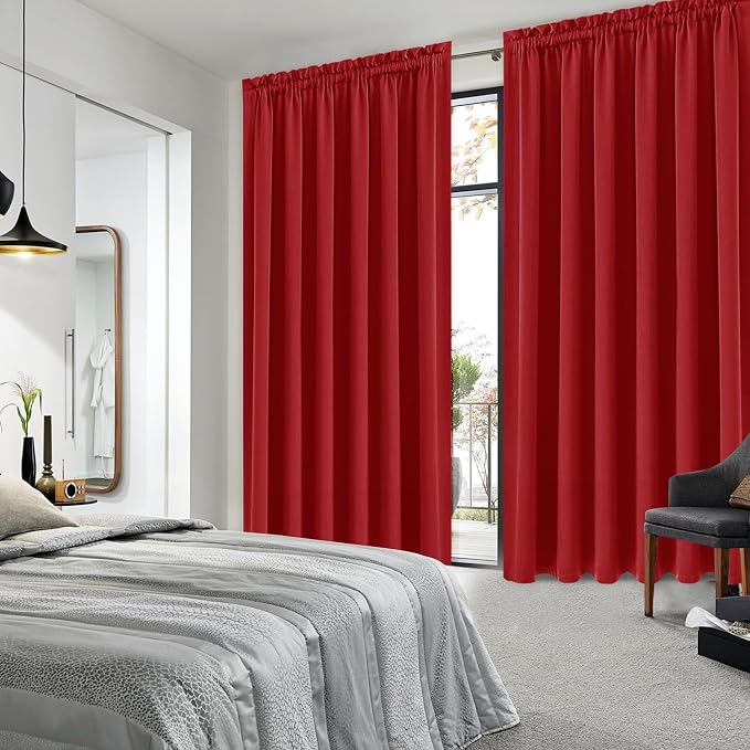 DWCN Wide Blackout Curtains for Bedroom Living Room 70 x 84 Inch Long Red | 2 Panels Set, Room Darkening, Thermal Insulated, Light Blocking, Rod Pocket Drapes, Noise Reducing Window Treatments