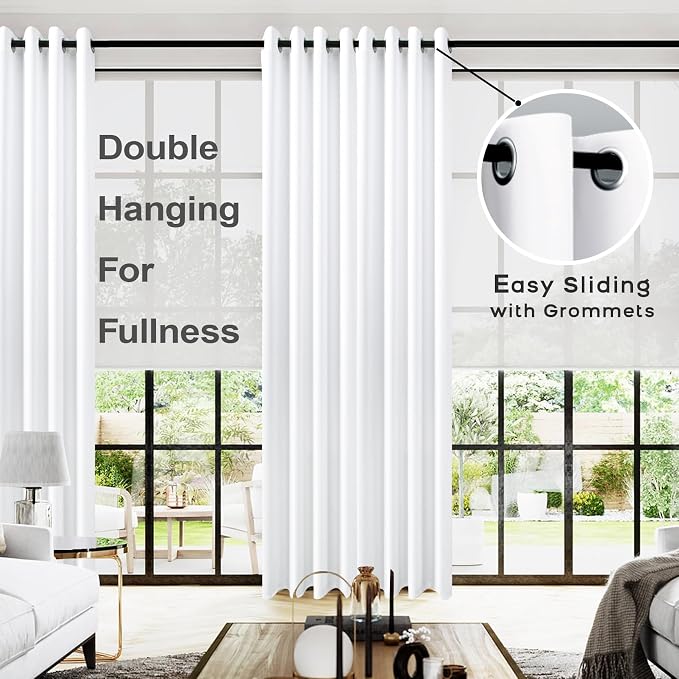KOUFALL 132 Inch Blackout Curtains, 11FT High Ceiling Extra Long Grommet Drapes for Living Room Bedroom, 2 Panels Set, 11 FT Length 52'' W x 132'' L Inches, White