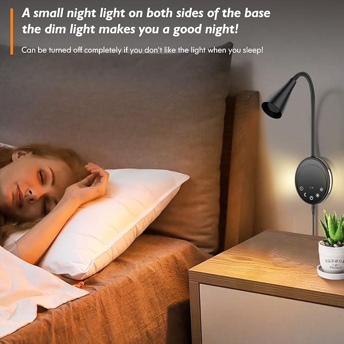 SANKEDOU LED Wall Mount Reading Light, Bedside Reading Lights, 5 Dimmable | Touch Control, USB Output, Night Light & Timers, Flexible Gooseneck Headboard Bed Lights Wall Sconce