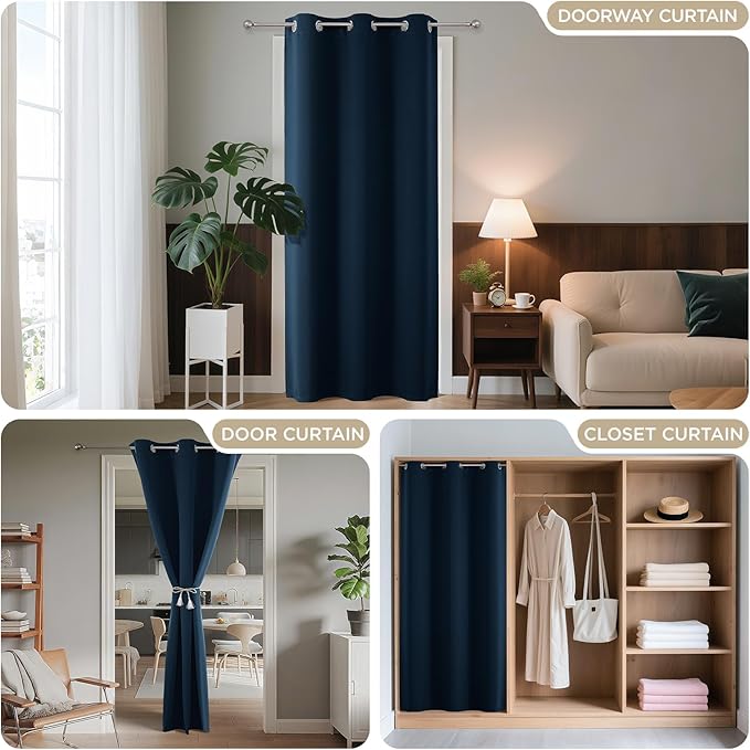 Joydeco Door Curtain Blackout Curtains for Doorway Privacy Closet Drapes | Room Divider Curtains for Bedroom Living Room, Sliding Door Curtains for Open Closet (Navy Blue, 40Wx78L, 1 Panel)