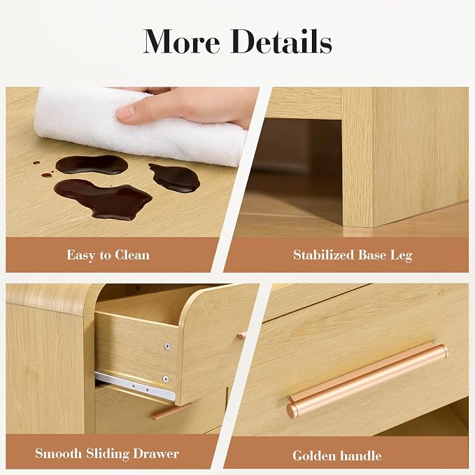 Night Stand [Unique Curved Profile] [FSC-Certified Wooden Board] 2-Drawer Nightstand 24" H Metal Handle Modern Sturdy Bedside Table Side Table End Table | [Curved Profile] [FSC-Certified Wooden Board] Nightstand 24" H Metal Handle Modern Bedside Table ...