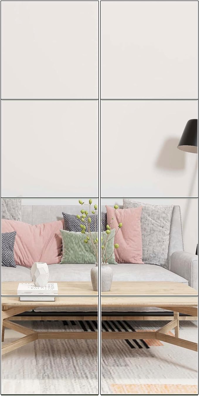 Full Length Mirror Tiles, 10" x 10" x 8PCS Frameless Wall Mounted Mirror | Square Large Wall Mirror Tiles for Home Gym, Bedroom, Door, Bathroom, Frameless Mirror Sets