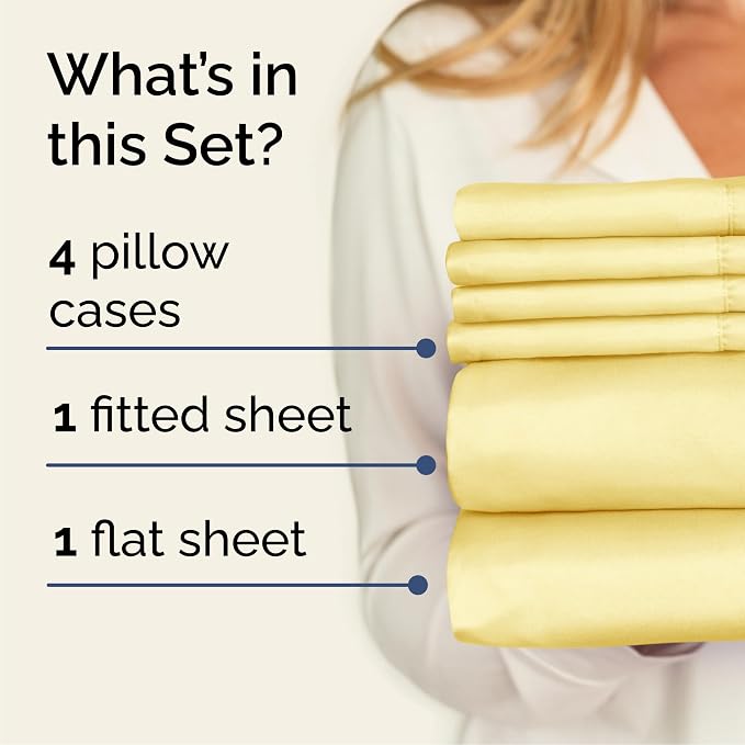 Queen 6 Piece Bed Sheet Set - Comfy, Breathable & Cooling Sheets - Yellow | Ultra-Soft Hotel Luxury Bedding Set w/ 8-16 Inch Deep Pockets, 1 Flat & 1 Fitted Sheet & 4 Pillowcases, Wrinkle & Fade Free